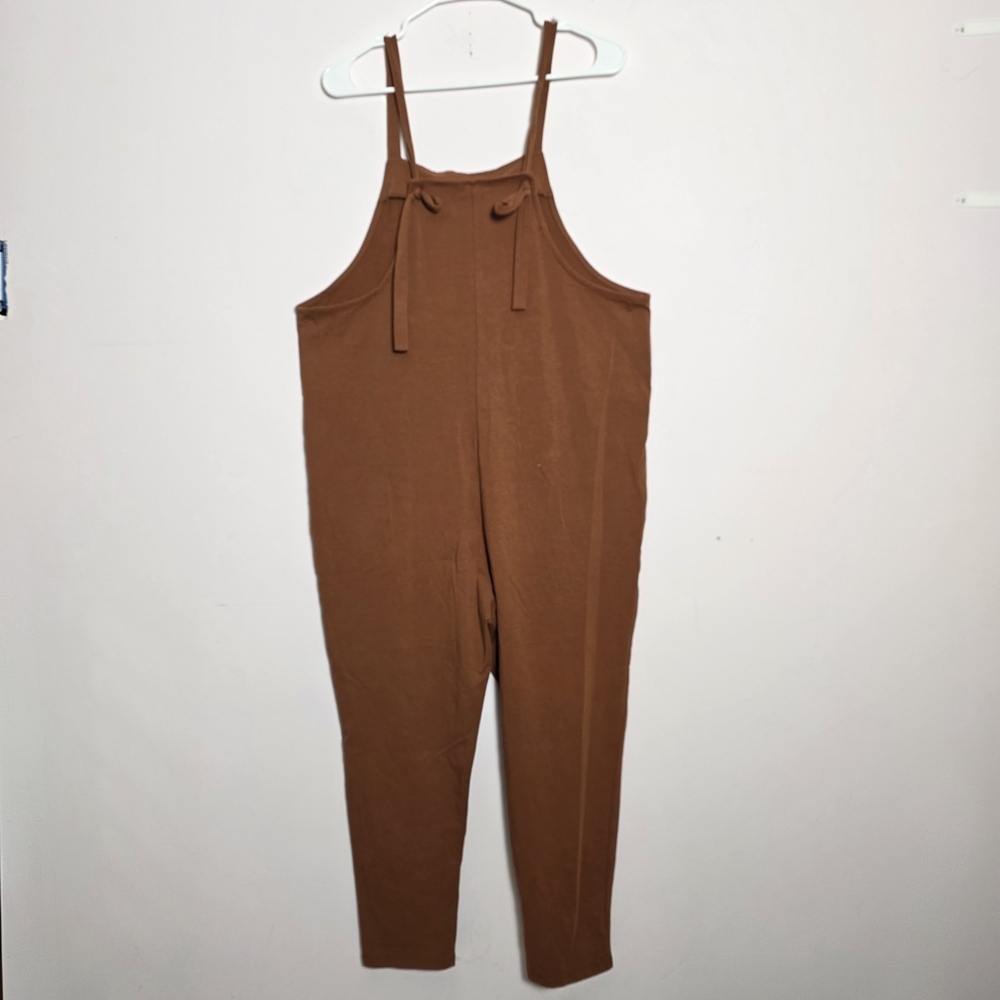 Quince Maternity Jumpsuit Medium Rust Brown Organic Cotton Stretch Overalls - Picture 3 of 6
